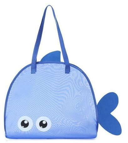 Bolsa de Playa para Niños con Forma Pez, Bolsa Juguetes Playa, Bolsa de Malla Grande para Juguetes de Arena, Organizador de Red Plegable para Almacenamiento de Juguetes de Agua y Accesorios de Piscina