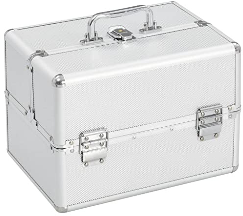 Kaloriko Kosmetikkoffer Aluminium 22x30x21 cm Silber mit ausziehbaren Tabletts abschließbar Tragegriff Organizer für Reise und Handgepäck zur sicheren Aufbewahrung von Kosmetik und Pflegeprodukten
