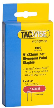 TACWISE 0288 Grapas de Acero Inoxidable y Corona Estrecha de Tipo 91/22mm, Metalizado, 91 / 22mm