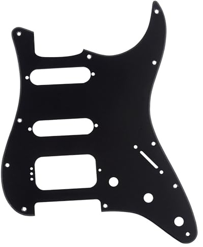 Musiclily Pro 11 Löcher Round Corner HSS Strat Pickguard Gitarren-Schlagbrett für USA/Mexican Stratocaster 4-screw Humbucking Mounting Open Pickup,1 lagig Mattschwarz