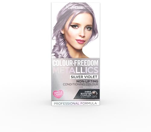 Colour Freedom Metallic Permanent Silver Violet Conditioning Hair Dye. Infused with Shea Butter and Argan Oil for Ultra Glossy Conditioned Hair. 100% grey coverage. By Knight & Wilson.