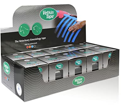VetkinTape Displaybox | 10 Kinesiotape Rollen für Tiere (6 cm x 5 m) | Kinesiologie Tape für Pferde und Hunde | Kinesiotapes für Tierärztliche Zwecke | Schwarz