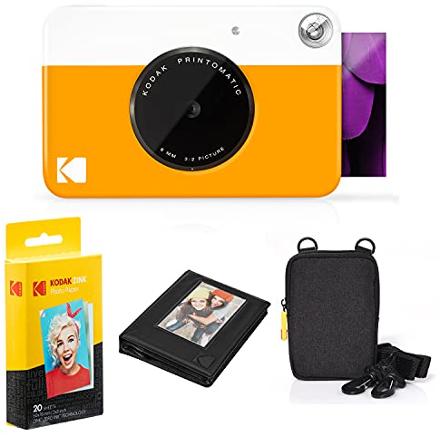 KODAK Pacchetto Deluxe per Fotocamera istantanea Printomatic (Gialla) + Carta Zink (20 Fogli) + Custodia Deluxe + Album Fotografico + cornici appendibili + Comoda Tracolla