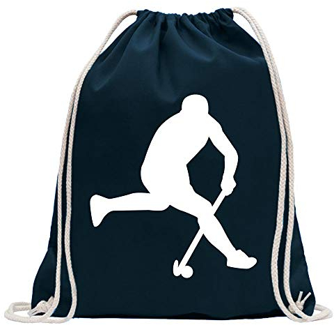 Kiwistar - Turnbeutel - dunkelblau - Hockey Ball Sportler Figur - Fun Rucksack Sport Beutel Gymsack Baumwolle mit Ziehgurt