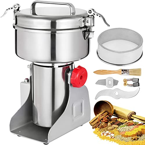 VEVOR Amoladora Molino de Harina en Polvo 19 cm x 13 cm x 36 cm, 21.000 W, Molinillo de Granos Eléctrico de Acero Inoxidable con 25.000 r/min, Molino de Polvo Eléctrico de Tipo Oscilante para Granos