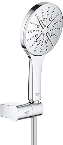 Grohe Rainshower 130 SmartActive 26580000 Soffione Doccia a 3 Getti, Ecojoy Portata Limitata a 9,5l/min, Set con Supporto, Cromo Rotondo, 130 mm, Set di 3 Pezzi