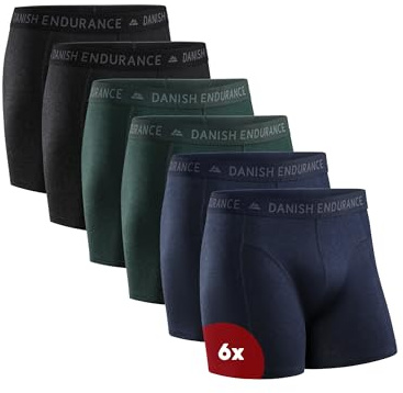 DANISH ENDURANCE Herrkalsonger i 6 pack, Bomull, Skavfria,utan gylf, Flerfärgad (2x Blå Melange, 2x Grön, 2x Svart), XL