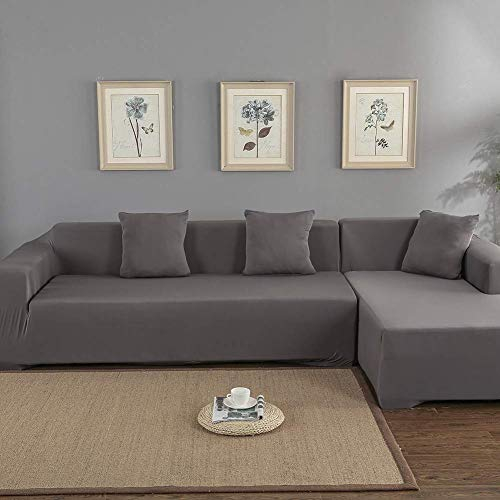Ejoyous Elastische Sofabezug L Form, Couchbezug Stretch Sofa Schonbezug Schonbezüge Sofa Überwürfe Sofabezug Elastische Stretch für L-Form Sofa 3 + 2 Sitz Ecke Sofabezug (Grau)