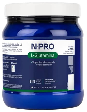 NPro SALUD INTESTINAL L-glutamin Kyowa® kvalitet 300 g neutralt smakpulver | Glutamin med C-vitamin, regenerera epitel och tarmslemhinnor, stöd för hyperpermeabilitet och försvar