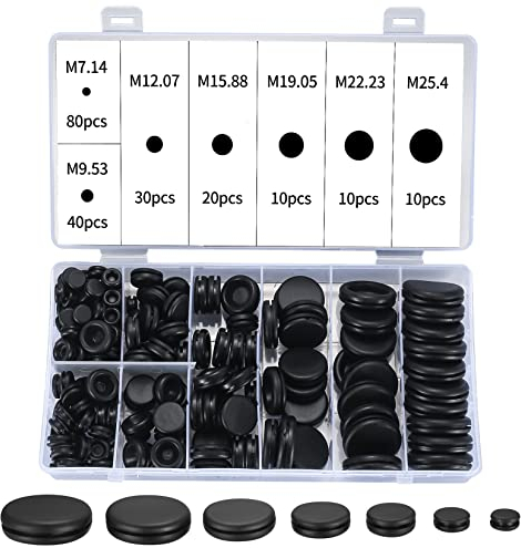 200 Pieces Rubber Grommets Kit, Black Rubber Hole Plugs Electrical Wire Gaskets Assortment for Car, Boat, Pump, Plumbing, Cables Plugs, Wiring, Electrical Conductor Rubber Grommets
