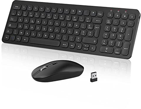 Ensemble Clavier et Souris sans Fil, PINKCAT Claiver AZERTY Français, Pack Clavier et Souris, Set Silencieux avec Récepteur Nano USB 2.4GHz, Compatible avec Windows/MacOS, Windows PC Laptop - Noir