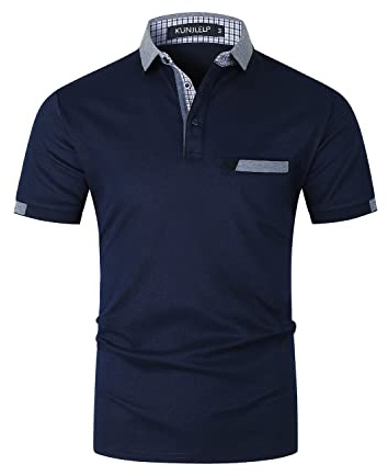 KUNJLELP Poloshirt Herren Kurzarm Polohemd Männer Kontrastfarbe Baumwolle mit Tasche T-Shirt Sommer