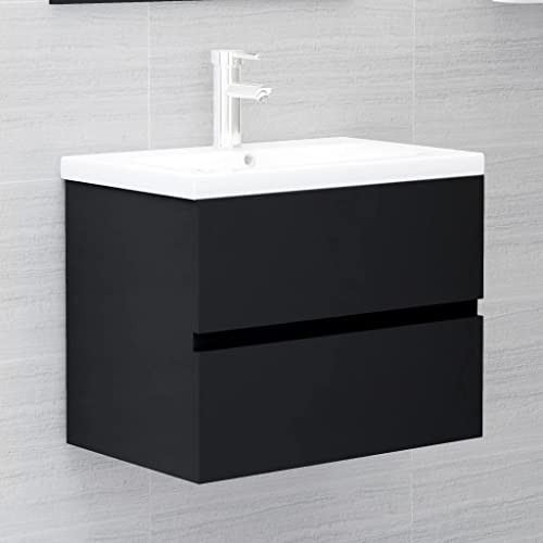 puraday Waschbeckenunterschrank Schwarz Einbauwaschbecken Waschbeckenunterschrank HäNgend BadmöBel Set Mit Waschbecken Unterschrank Waschbecken Badezimmermã¶Bel 60x38,5x45 cm mit Einbaubecken