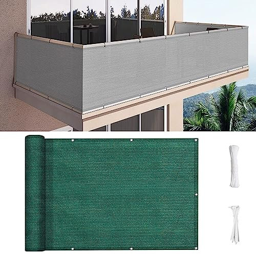 Balkon Sichtschutz Balkonabdeckung 90 x 400 cm Windschutz Staubschutz Sichtschutzmatte Sichtschutzzaun mit Ösen und Kordel für Balkon Zaun Terrassen Garten, Grün