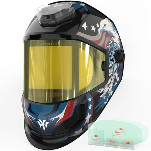 YESWELDER Panoramic View Auto Darkening Welding Helmet, Large Viewing True Color with LED Lighting & Type-C Charging Welder Mask, LYG-1980GK-BE