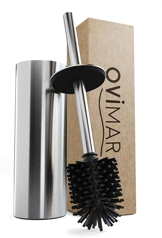 ovimar WC Bürste Laeso | Silikon Klobürste | Silber | aus Edelstahl mit Deckel l freistehend für Bad und Gäste WC | Toilettenbürste mit wechselbarem Bürstenkopf | Silvolles Design
