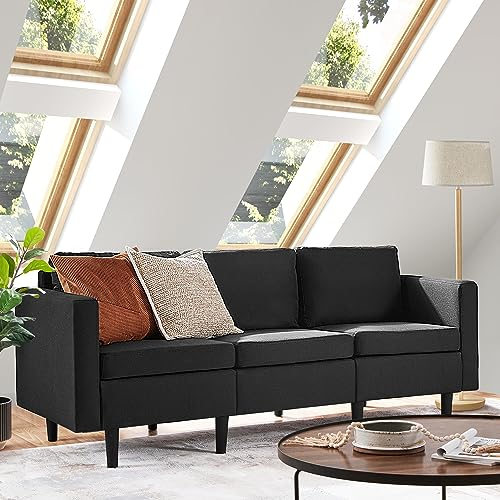Yaheetech 3 Sitzer Sofa Gästesofa Modern Couch 3er Sitzsofa Bequeme Polsterung 188,5×79×80 cm fürs Wohnzimmer/Schlafzimmer/Gästezimmer, Sofateile unter dem Polster verpackt Schwarz