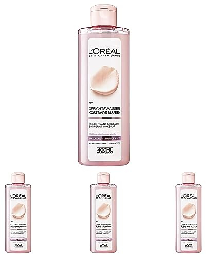 L'Oréal Paris Gesichtsreinigung, Erfrischendes Gesichtswasser und Make-Up Entferner zur Reinigung und Pflege, Rosen- und Jasmin Extrakt, 1 x 400 ml (Packung mit 4)