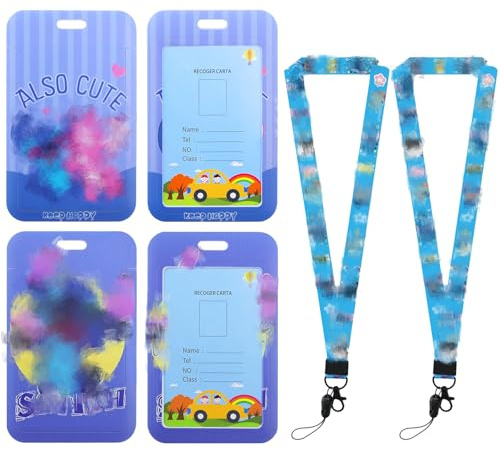 2 stücke Lanyard mit Ausweishalter,Card Sleeves Lanyard mit Transparentem Id Kartenhalter und Schlüsselring,Schlüsselband kinder mit Abzeichen für hülle schülerausweis Handys Blau Kartenhülle