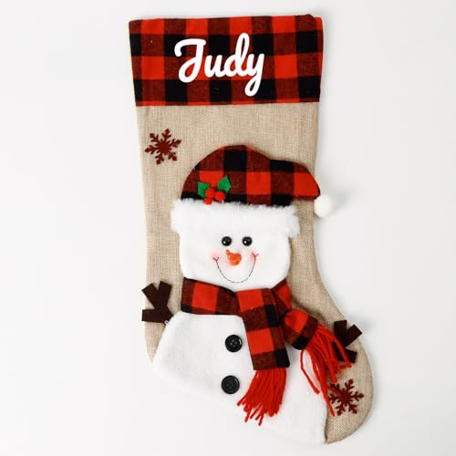 iDIY Calcetín de Navidad Personalizado Nombre - Santa Claus, Reno, Gnomo y Muñeco de Nieve en 3D - Calcetines Navideños a Medida con Iniciales - Muñeco de Nieve