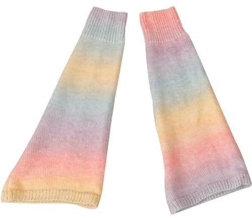 AMOYER Riscaldature per Gamba a Gradiente Arcobaleno retrò Maniche a Gamba a Maglia
