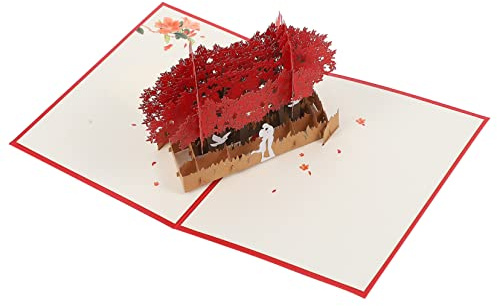 EXCEART 3D Three-Dimensional Greeting Bird and Lovers Valentine's Day Thank You Card Birthday Invitation Rhododendron Red Paper