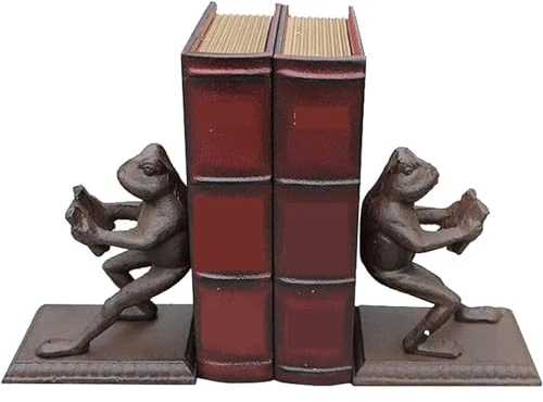 RUVOO Buchstütze Bücherstütze Elegante Buchstützen, Vintage-Buchstützen, Frosch hält Bücher, Gusseisen, Buchstopper, Tierform, Buchstützen Bücherhalter Schreibtisch Buchstützen