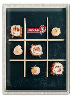 Tin Sign 40 x 30 cm Asia Japan Motif: Sushi Plate with Chopsticks Game 3 gewinnt DekoNo7