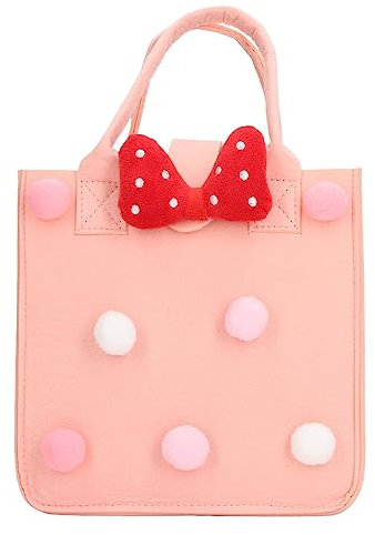 Wiederverwendbare Filz-Geschenktasche mit Schleife und Flauschigem Ball-Dekor, Faltbare und Geräumige Einkaufstasche, Ideal für Kindergeburtstage, Weich und Langlebig (Rosa)