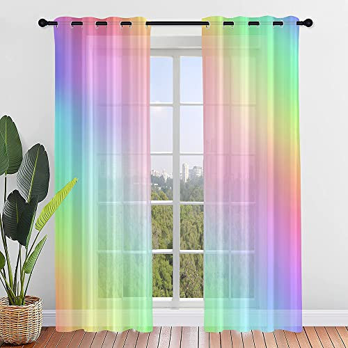 ENEN Vorhänge Wohnzimmer, Gardinen mit Ösen Halbtransparent Gardinen Wohnzimmer Gradientenfarbe, Schlaufenschal 2er Set für Kleine Fenster Küche Wohnzimmer Landhaus (140x244cm,C)