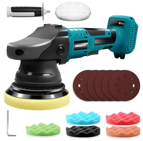 Anancyi Cordless Car Buffer Polisher 18V, Eccentric Polishing Machine Set, 3 Variable Speeds, Polishing Machine for Makita BL1830, BL1830B, BL1840, BL1840B, BL1850, BL1850B, BL1860B