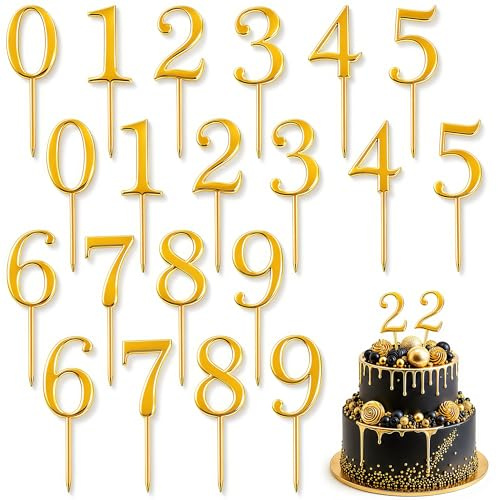 Pretwad Acrylzahlen 0-9, 20 Stück, Happy Birthday, Kuchendekoration, goldfarben, Cupcake-Topper
