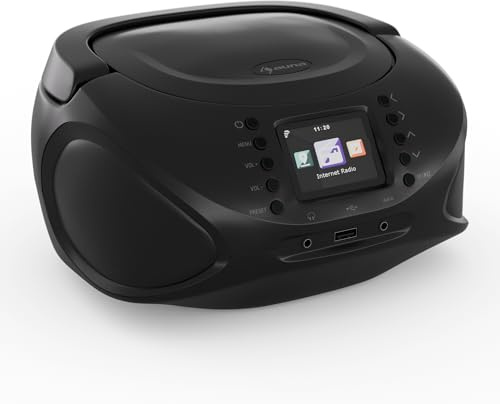 Auna tragbare Stereoanlage CD/MP3-Player, Internet-FM-Radio, WLAN, Bluetooth/USB/Aux, 2,4 TFT-Display, Lautstärke 3W - Praktisch Für Musikliebhaber auf Reisen