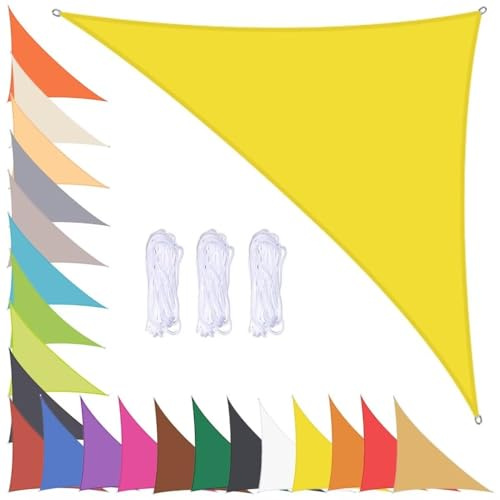 Tenda a Vela Ombreggiante Triangolare Impermeabile Tenda da Sole per Esterno Giardino Tende Vela Parasole 90% UV Protezione Telo Ombreggiante con Occhielli Giallo 3x4x5m