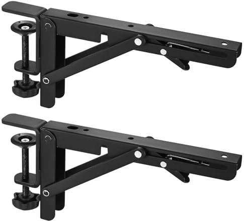 Supports d'étagère pliables avec pince en C, console, charnières avec pince de bureau, montage mural, pliable à 90 degrés, angle droit pour étagère de table