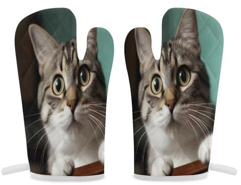 Thermal Gloves, A Curious Cat Print Heat Resistant Gloves Oven Mitts Kitchen Gloves Cooking Gloves Microwave Gloves
