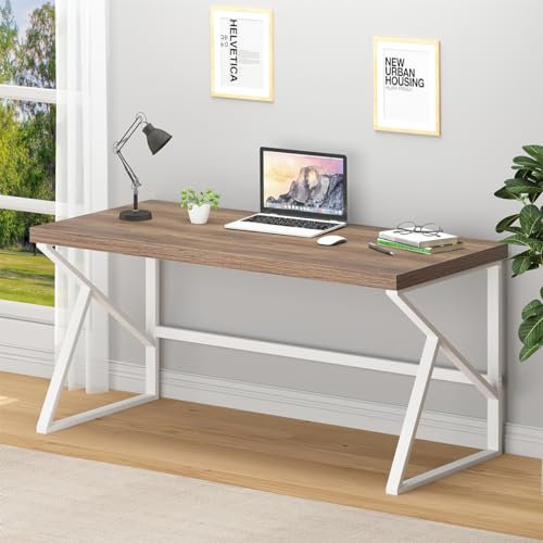 Mudmasa Schreibtisch Computertisch PC Tisch Bürotisch, Modern Holz Metall Tisch für Arbeitszimmer, Schlafzimmer, Metallgestell Arbeitstisch für Home Office, 152 x 60 x 75.5cm, Holzfarbe - Weiß