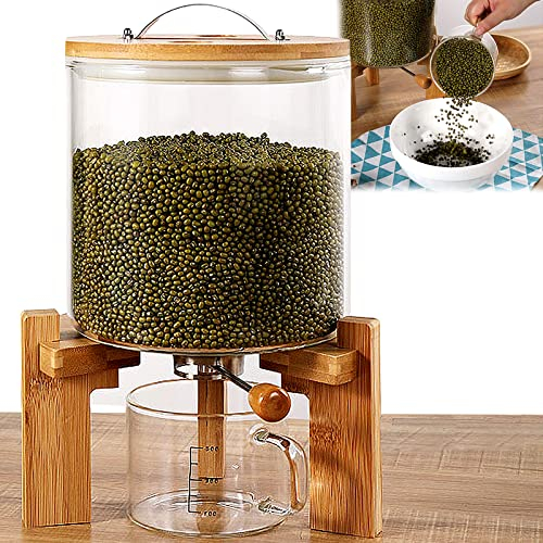 BAOSHIDAER Cereal Dispenser Countertop with Measuring Cup, 5L/8L Rice Dispenser Glass Airtight Food Storage Container with Wooden Lid and Stand, Best Choice for Kitchen Organization and Storage