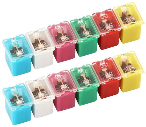 QWORK® 12 Piezas Caja Fusibles Kit, Alto Forma Cuadrado Automotriz Fusibles Kit, Para Camiones, Coches y SUV, Barcos, 20 A/25 A/30 A/40 A/50 A/60 A, Cada 2 Piezas