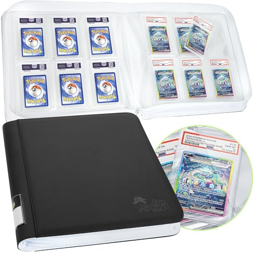 FunGuys Graded Card Binder – 60 PSA Slab Holder, 6 Pocket Card Storage, PSA Slab Graded Display Case Album, Zipper Card Collection Binder, Yugioh & MTG Binder