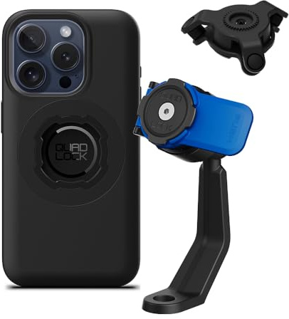 QUAD LOCK Spiegelarm Handyhalterung für Motorrad mit Vibrationsdämpfer und MAG Hülle für iPhone 15 Pro