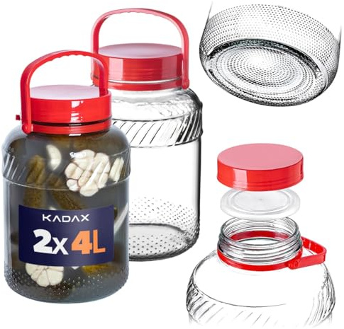 KADAX Gurkenglas mit Deckel, Einmachglas, luftdichte Konservierung, Glasballon, universelles Glas, Vorratsglas für Gurken, Aufbewahrung, Aufbewahrungsglas, Einweckglas (4L 2er Set)