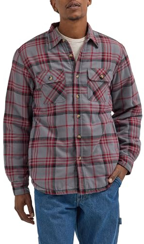 Wrangler Authentics Men's Long Sleeve Sherpa Lined Shirt Jacket, Quiet Shade, Large