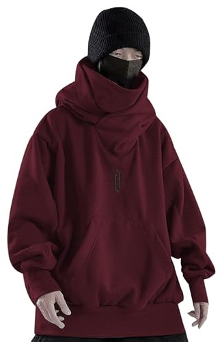 DKLOVIFU Ninja Pullover Herren Rollkragen Hip Hop Fleece Pulli Kapuzenpullover Hoodie Sweater Sweatshirt Mit Kapuze Oversize Urban Ninja Hoodie Herren Harajuku Pullover mit Kapuze
