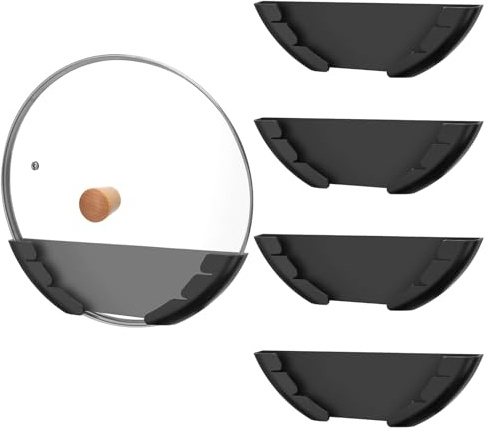 Lvefyti 4er Pack Topfdeckelhalter Wand Set, Kunststoff Topf Abdeckung Halterung, Passend für 15-32 cm Große Pfannendeckel, Selbstklebende Topf Abdeckung Halterung, für Schrank-/Wandeinbau