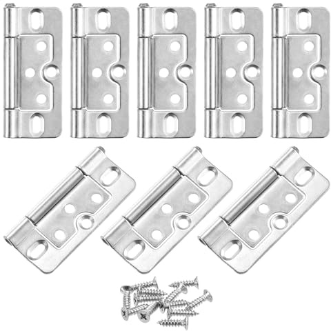 sourcing map 8Pcs 3x1.4 Inch Door Hinges Non-Mortise No Noise Bifold Door Hinges Plating for Cabinet Furniture Window Wardrobe with Screw, Chrome Plating