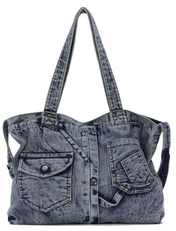 EVEOUT Bolso Tote de Vaquera para Mujer Vintage Grande Bolso de Hombro Shopper Jeans Vaquero Bolso Bandolera para Trabajo Viajar Universidad