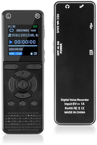 OFFCUP 64GB Grabadora de Voz, 1536kbps Dictáfono Digital con Contraseña, Carga USB Grabadora de Audio Grabación Continua de 60h, Grabadora de Voz Portátil con MP3 para Conferencia Clases Entrevistas
