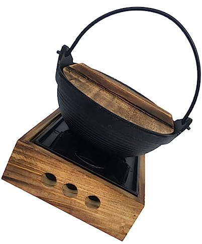 OFFSCH Casserole de Camping en Fonte Couvercle, Marmite Shabu Style Ancien, Appareil Fondue Japonaise pour Repas en Famille et Activités en Plein Air