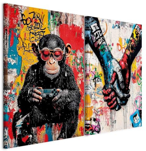 murando - Tableaux d'art décoratif 80x60 cm Ensemble de 2 pièces de 40x60 cm chacune - Tableau acoustique panneau insonorisant impression sur toile - Singe de Street Art i-H-10017-b-a